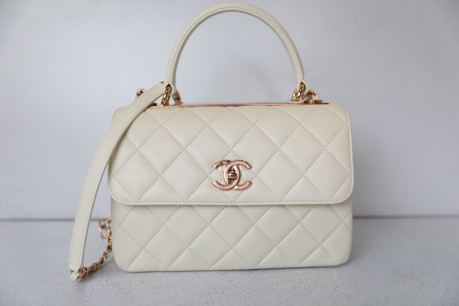 Chanel Trendy Small, White Lambskin with Rose Gold Hardware, Preowned in  Dustbag WA001