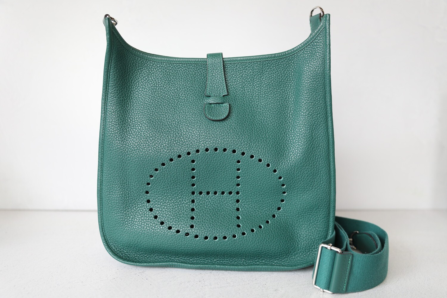 Hermes Evelyne PM, Green with Palladium, Preowned in Dustbag WA001