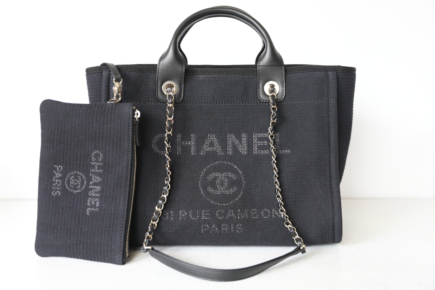 Chanel Deauville Medium, Black Canvas, New in Box WA001