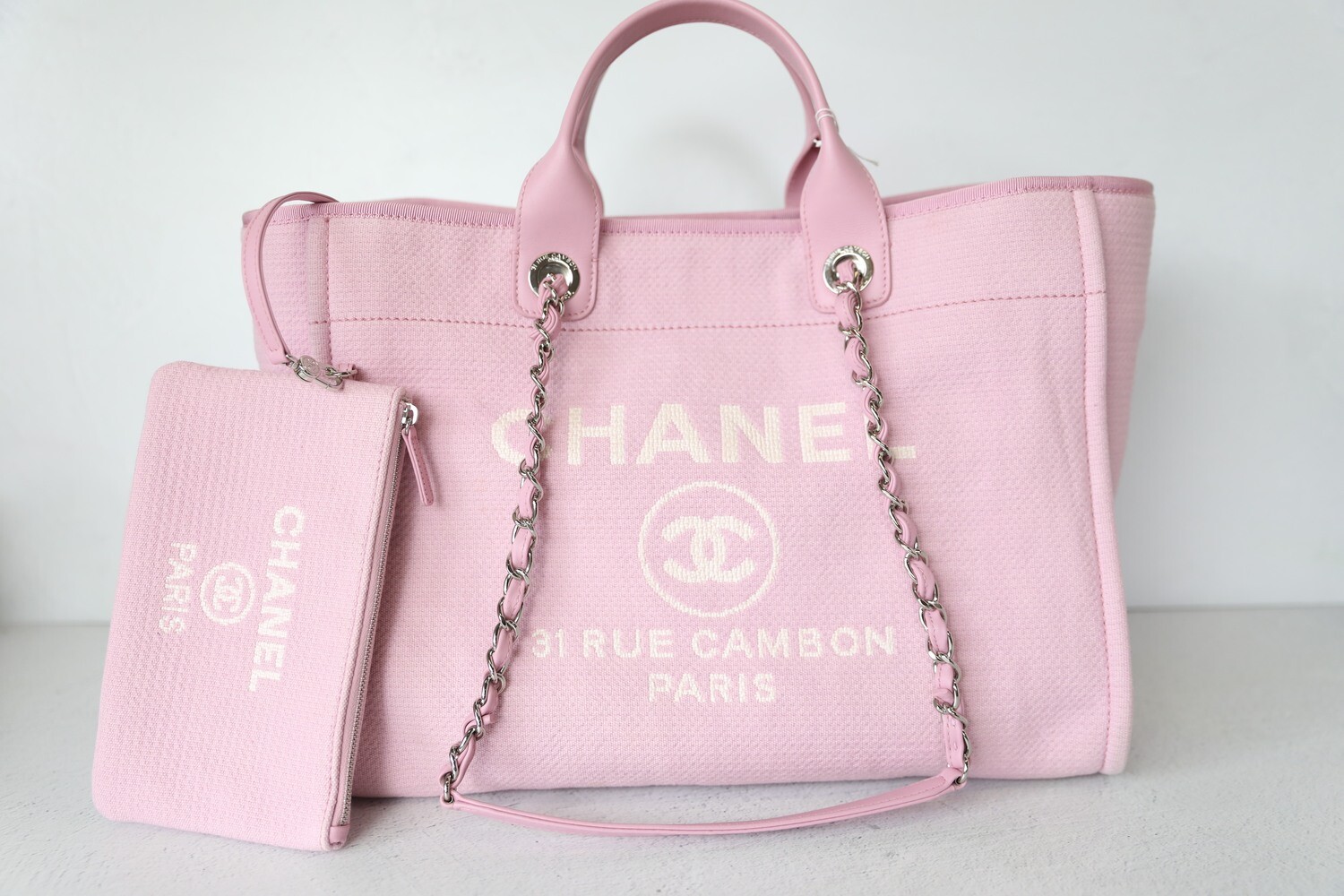 pink chanel tote bag leather