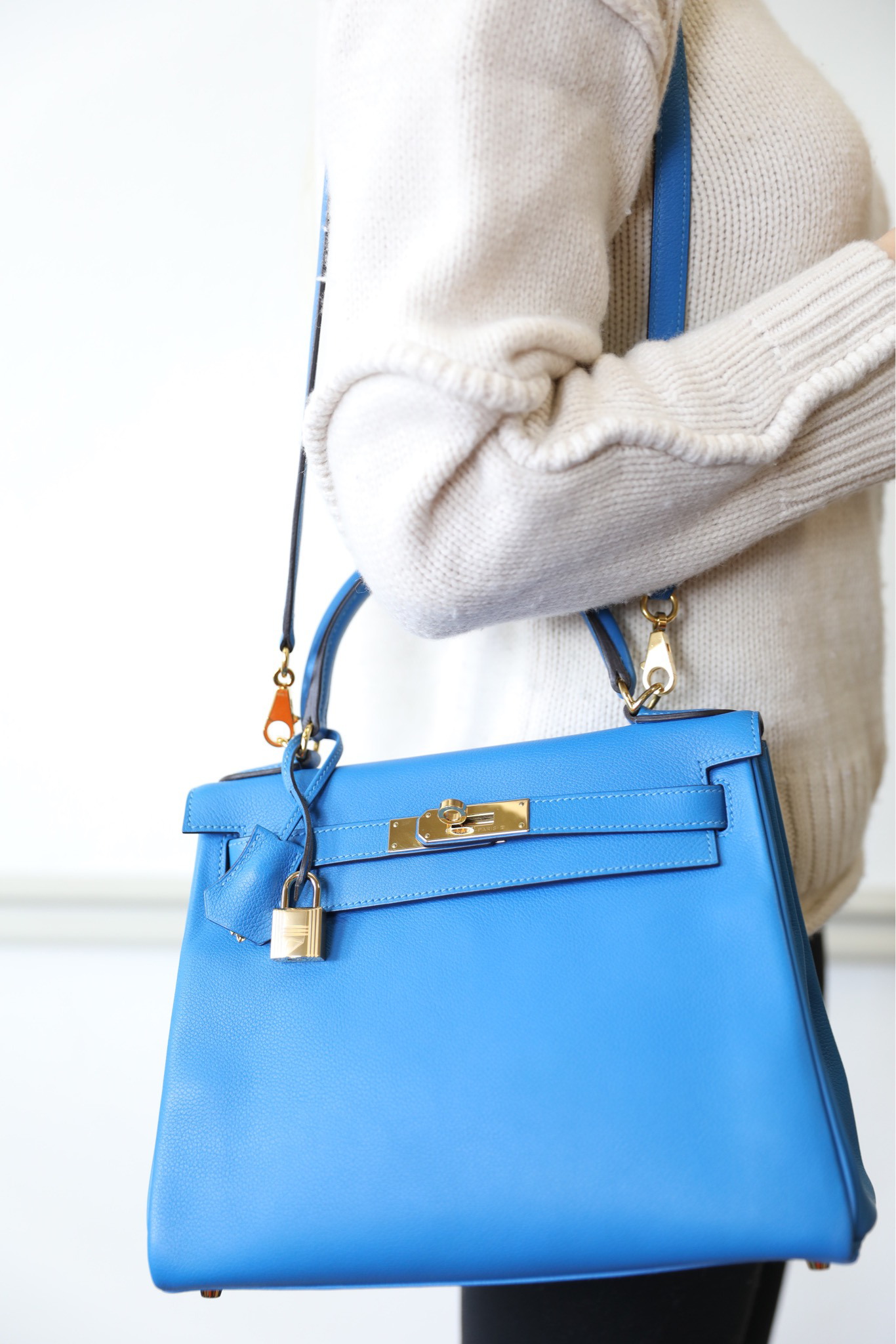 The Luxury Handbag Hermes Kelly Size 28 in Blue Zanzibar Color Epsom  Leather and Gold Hardware Editorial Photography - Image of color, luxury:  129112652