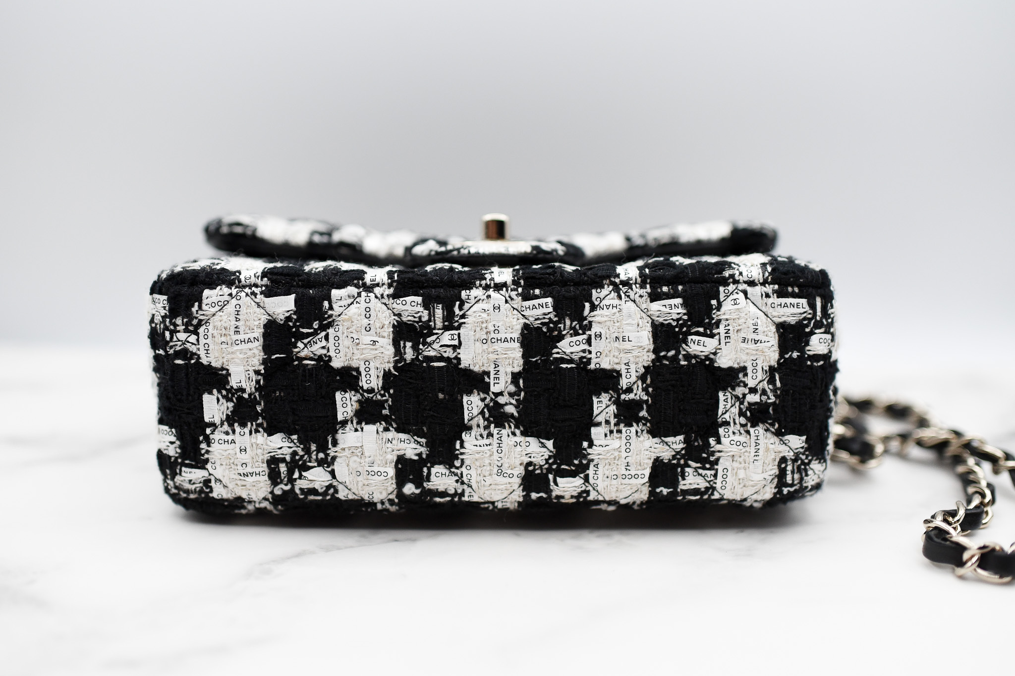 Chanel Mini Rectangular, Black and White Ribbon Tweed, New in Box