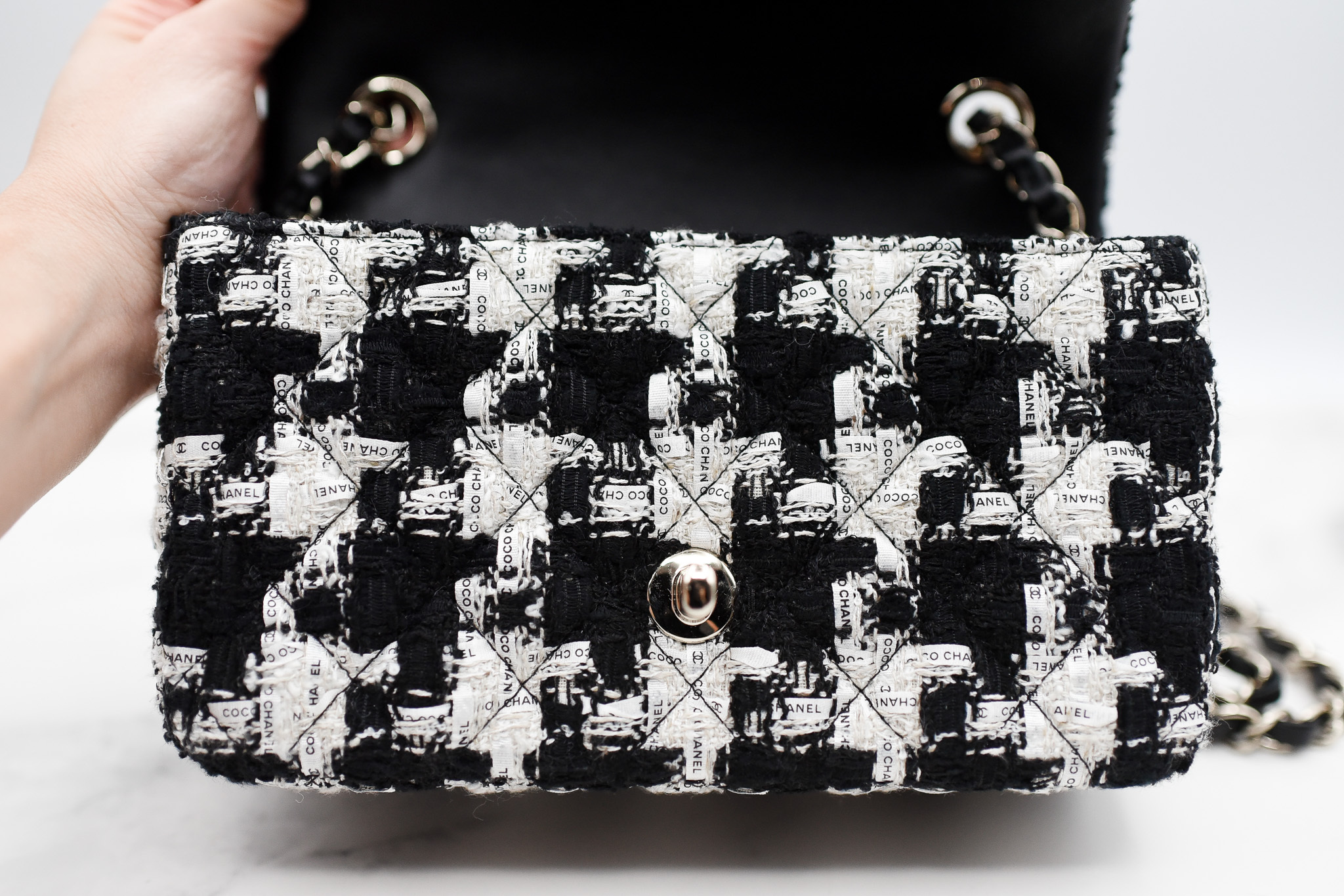 Chanel Mini Rectangular, Black and White Ribbon Tweed, New in Box GA001 -  Julia Rose Boston