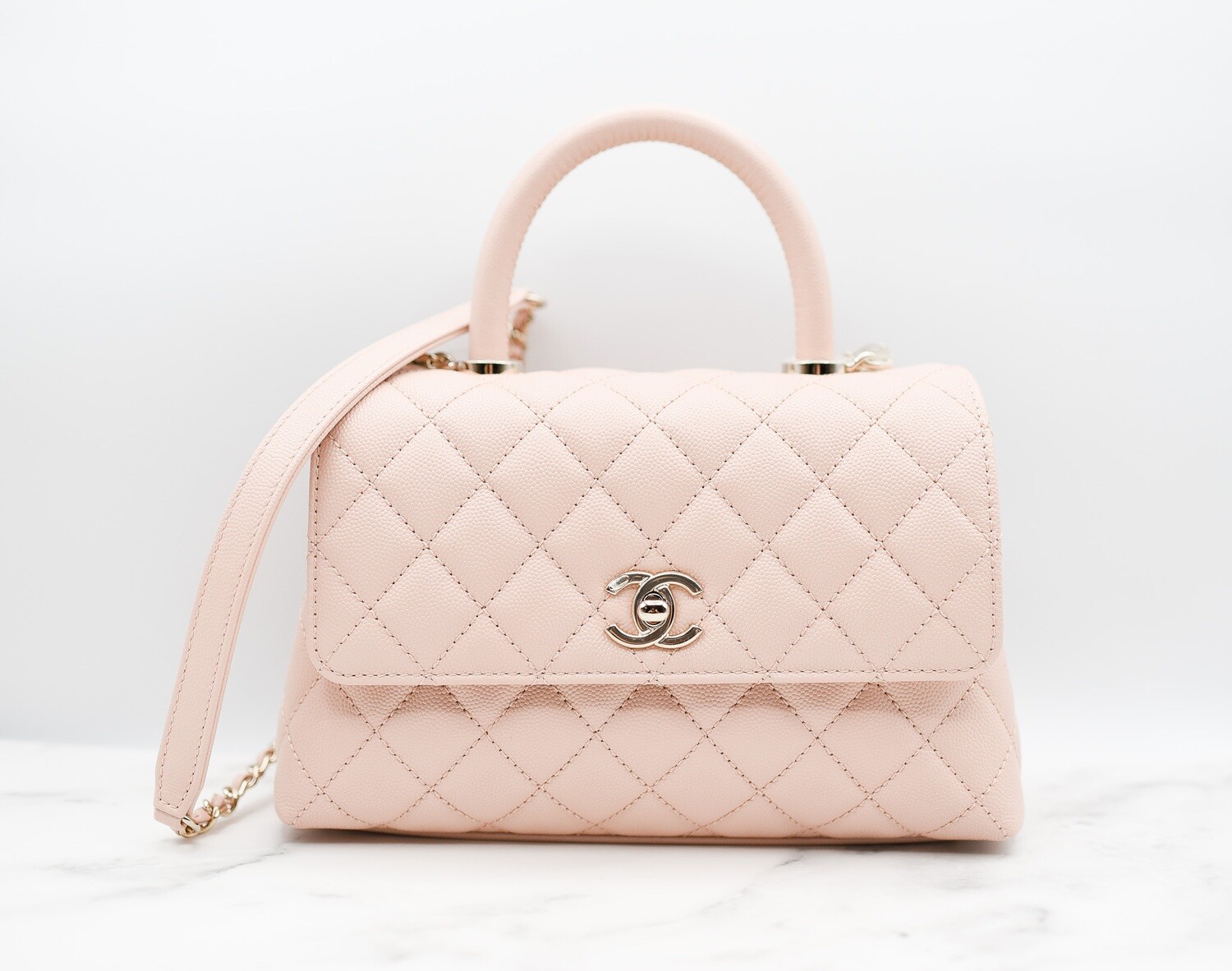 Chanel Coco Handle, Small, 21A Light Pink Caviar with Light Gold Hardware, New in Box GA001