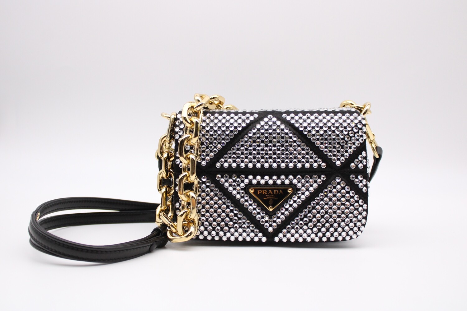 Prada Crystal Mini Bag with Chain, Black, New in Box MA001