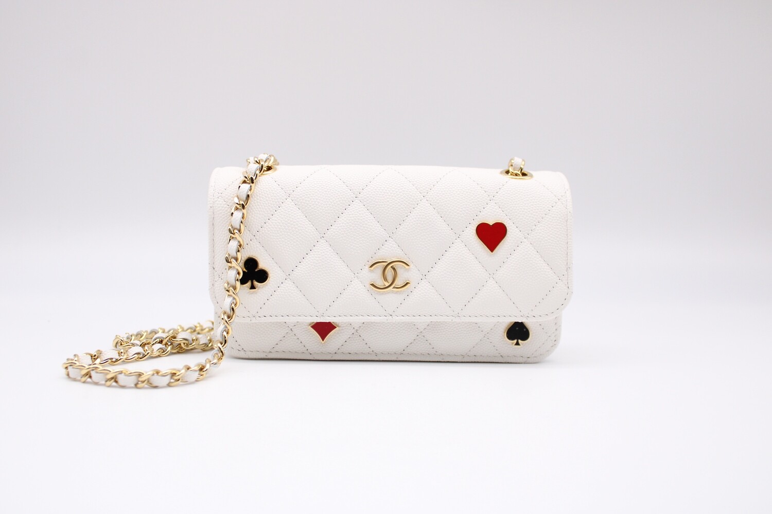 Chanel Casino Flap Phone Holder with Chain, White Caviar Leather, Gold Hardware, New in Box MA001