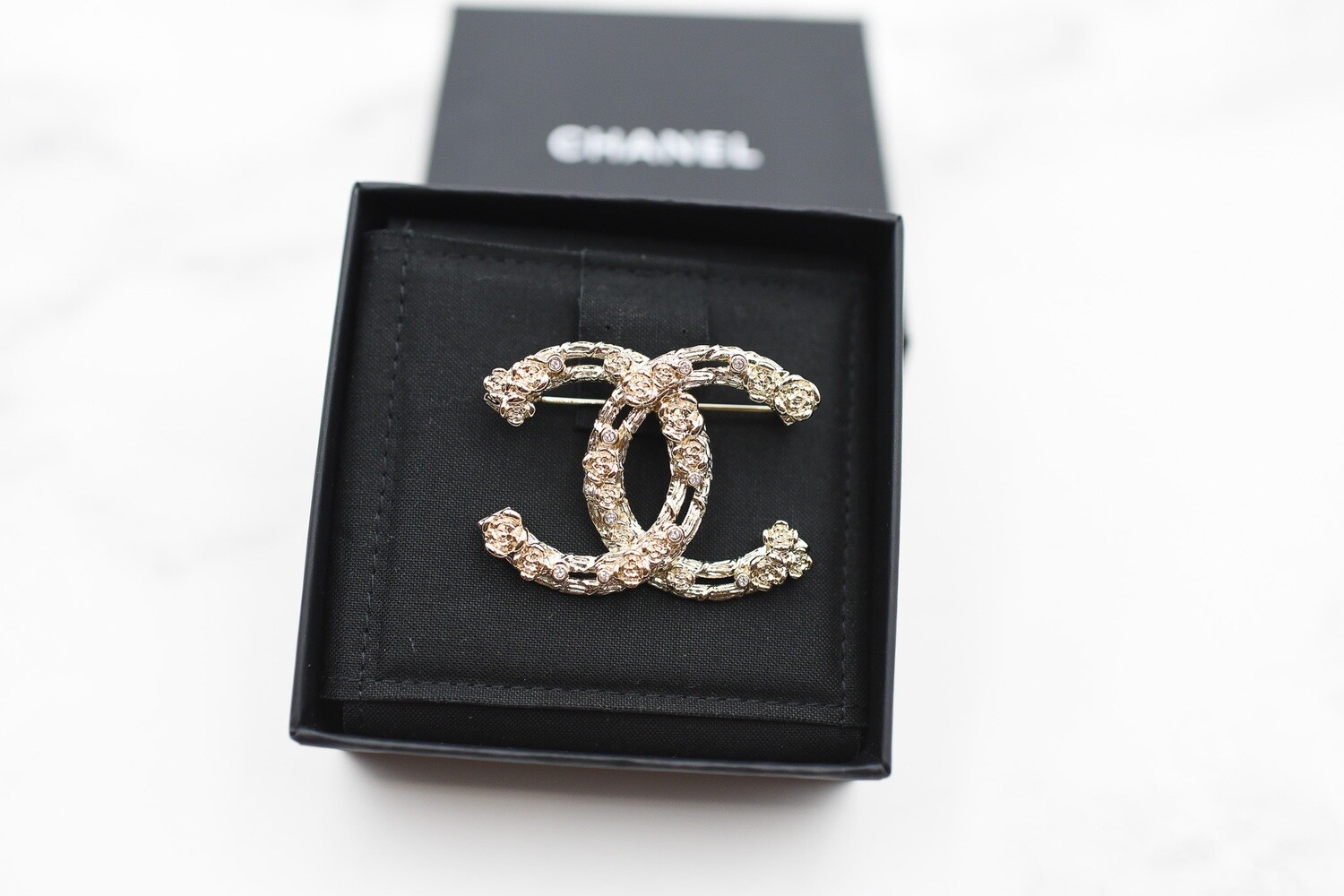 Chanel CC Brooch with Rhinestones, Gold Hardware, New in Box GA001