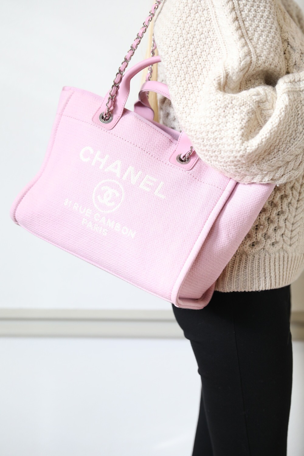 Chanel Deauville Small with Handles and Pouch, Pink with Silver Hardware,  New in Dustbag WA001