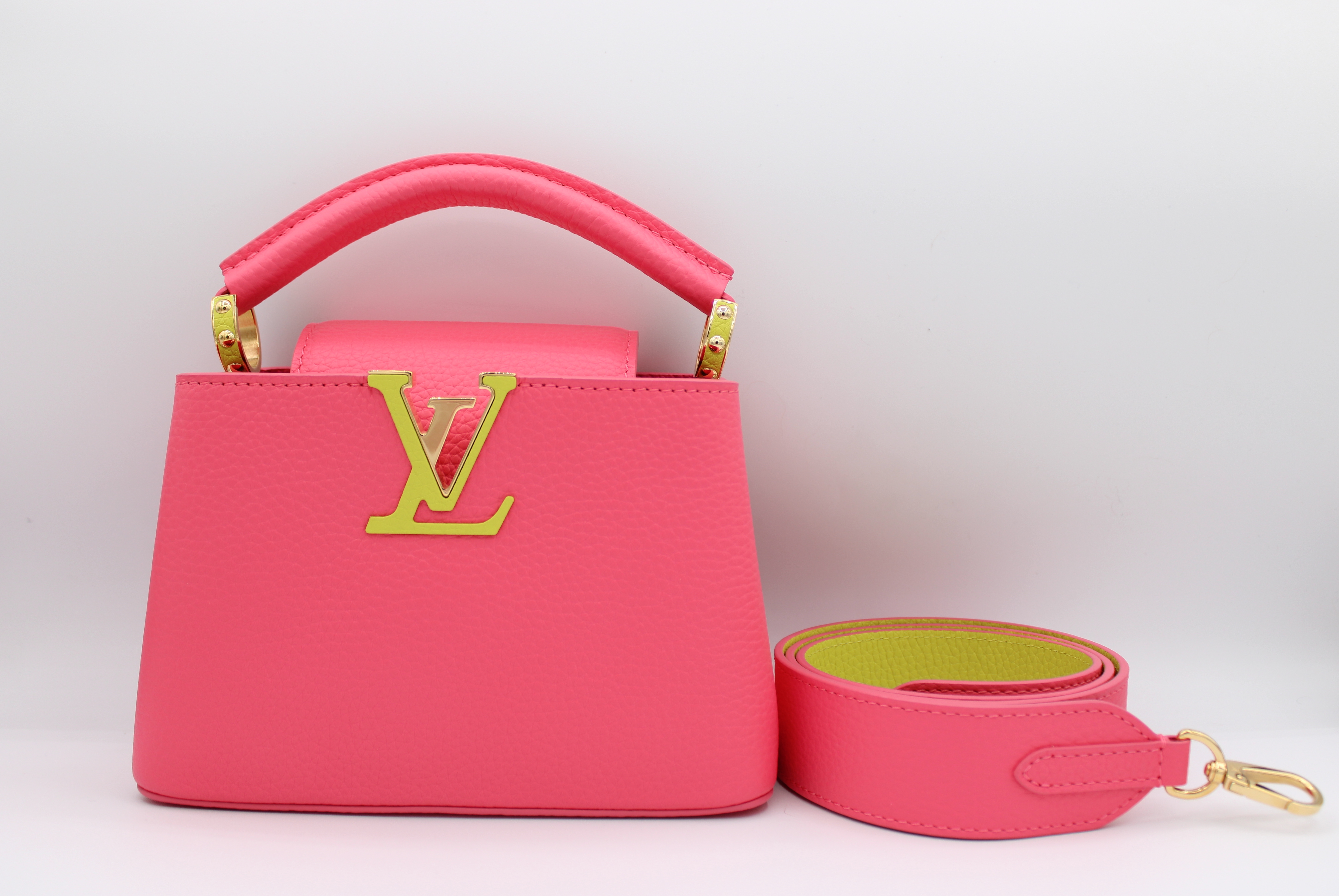 Louis Vuitton Capucines Mini, Neon Pink and Lime Green Taurillon Leather,  Preowned in Box CMA001 - Julia Rose Boston