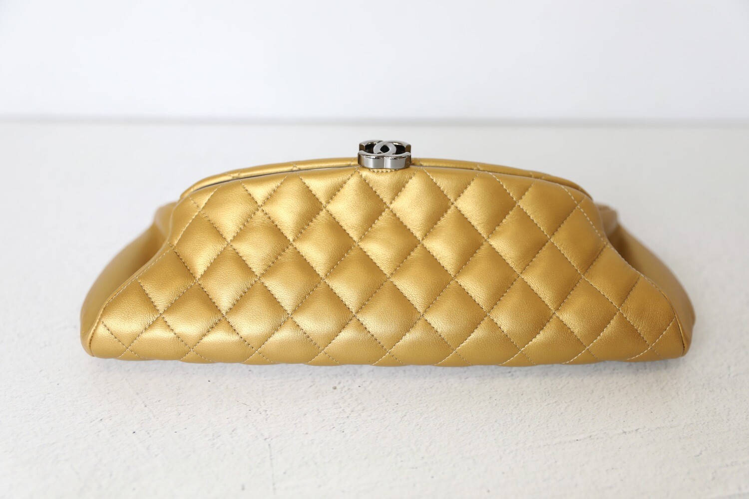 Chanel Timeless Clutch, Gold Calfskin with Dark Silver Hardware, Preowned  in Box WA001
