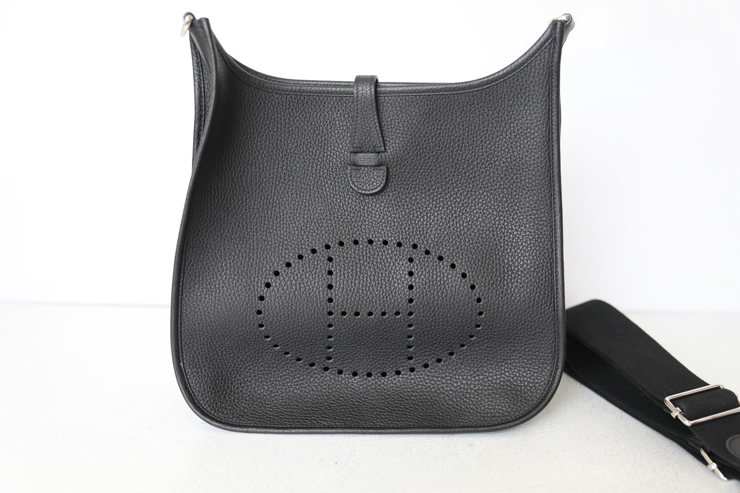 Hermes Evelyne PM, Black with Palladium Hardware, Preowned in Box WA001