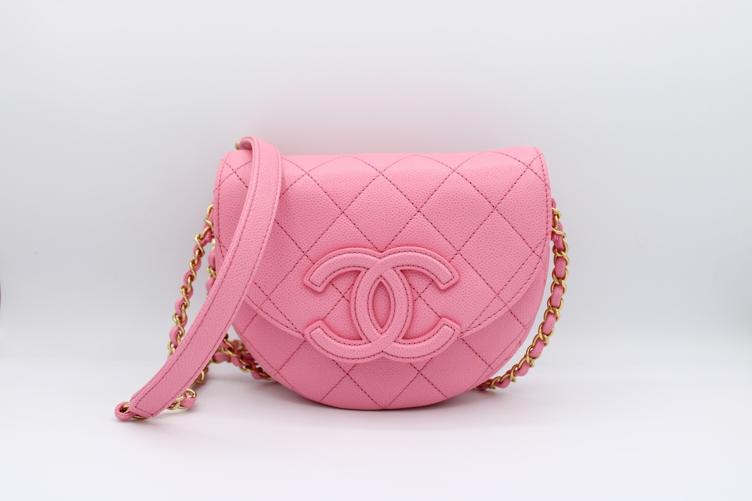Chanel Mini Messenger Bag, Pink Caviar Leather, Gold Hardware, New