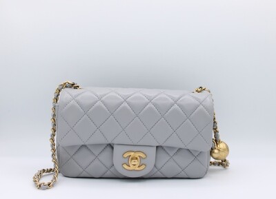 Chanel Mini Rectangular Pearl Crush, Grey Lambskin Leather, Gold Hardware, Preowned in Box CMA001