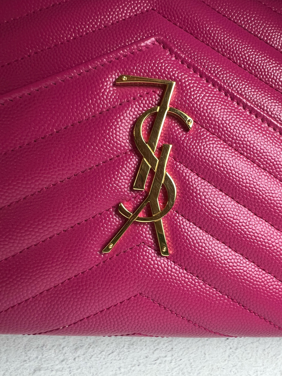Saint Laurent Wallet on Chain Small, Pink Caviar with Gold Hardware,  Preowned in Box WA001