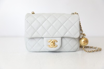 Chanel Pearl Crush Mini Flap Bag, Light Grey, Gold Hardware, Preowned in Dustbag, WA001