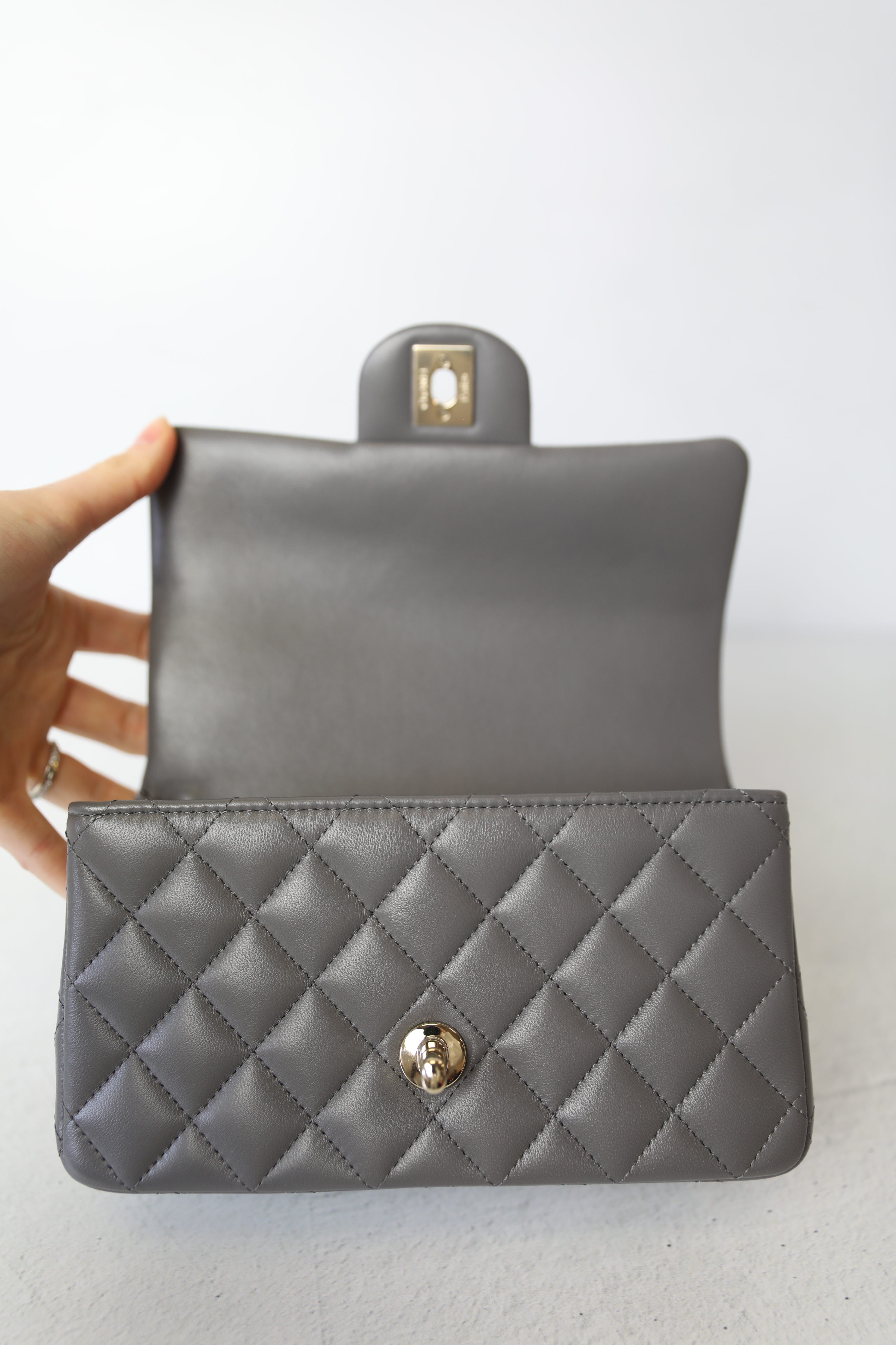 Chanel Top Handle Mini, Grey Lambskin with Gold Hardware, Preowned In Box  WA001 - Julia Rose Boston