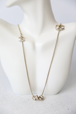 Chanel Necklace, CC Gold Tone 16B Rhinestone, Preowned In Box WA001