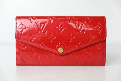 Louis Vuitton Long Wallet, Red Vernis Leather, Preowned in Box WA001