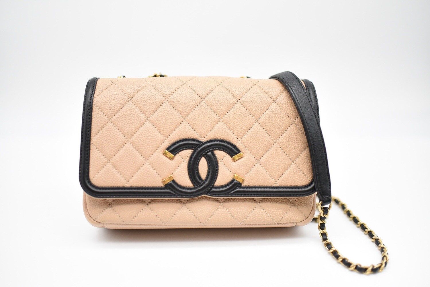 Chanel Filigree Small Flap, Beige and Black, Preowned with Dustbag GA003