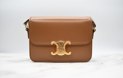 Celine Triomphe Teen Bag, Shiny Calfskin Leather in Bronze, Gold Hardware, New in Dustbag GA001
