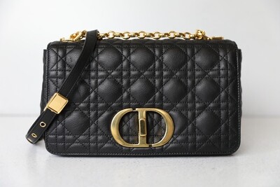 Christian Dior Medium Caro Bag in Black Calfskin Leather with Gold Hardware, New in Box WA001