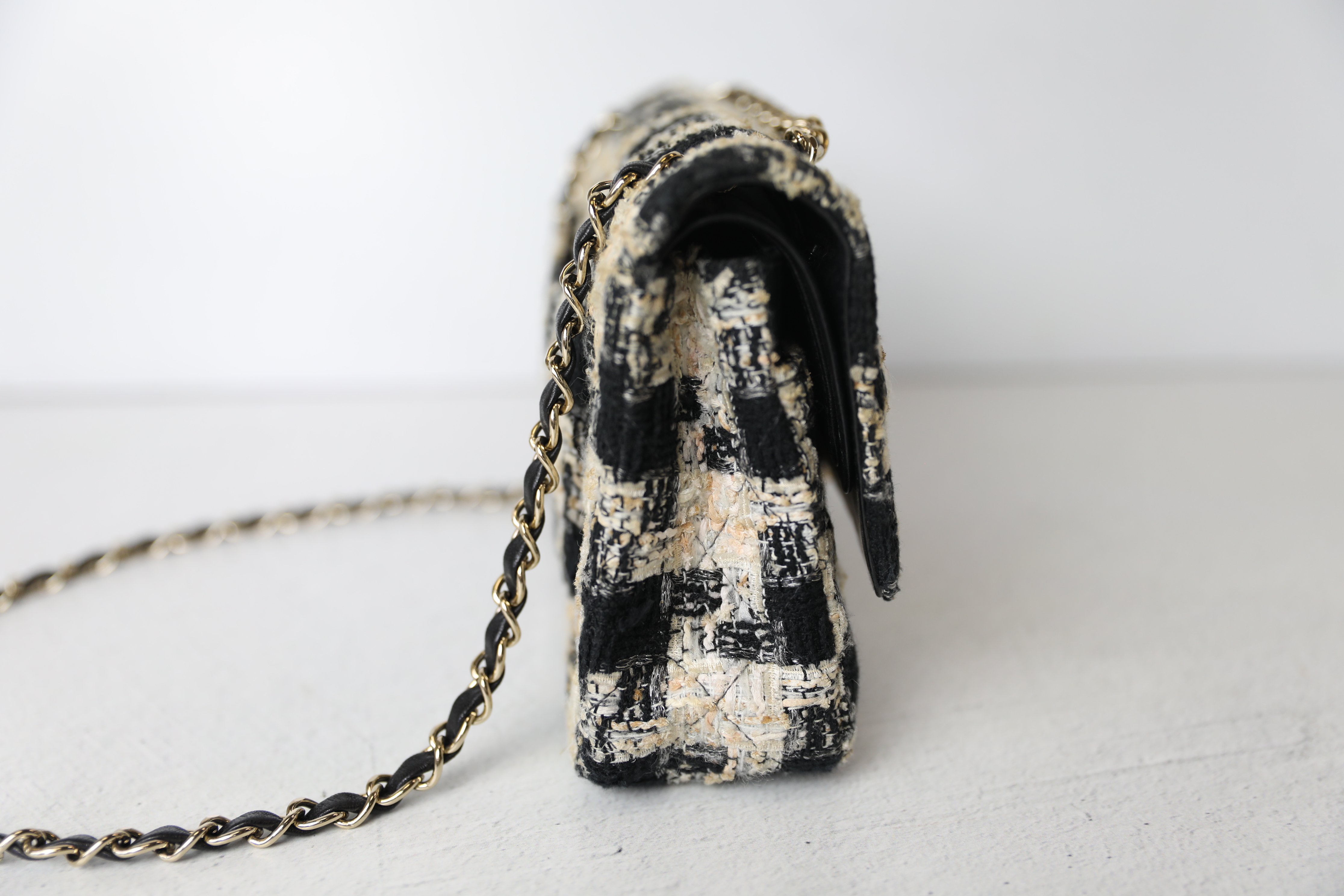 Chanel Vintage Medium, Black and White Tweed with Gold Hardware
