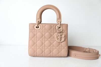 Christian Dior Lady Dior Small, Blush Leather with UltraMatte Blush Hardware, Preowned In Dustbag WA001