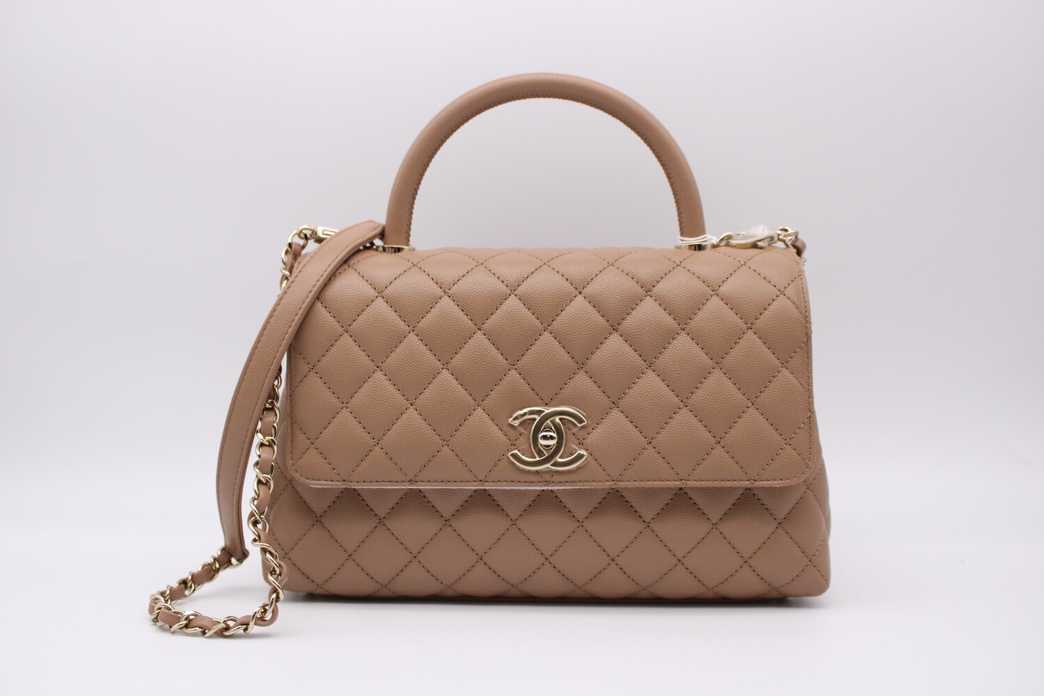 Chanel Coco Handle Small, 22K Dark Beige Caviar Leather, New in Box MA001