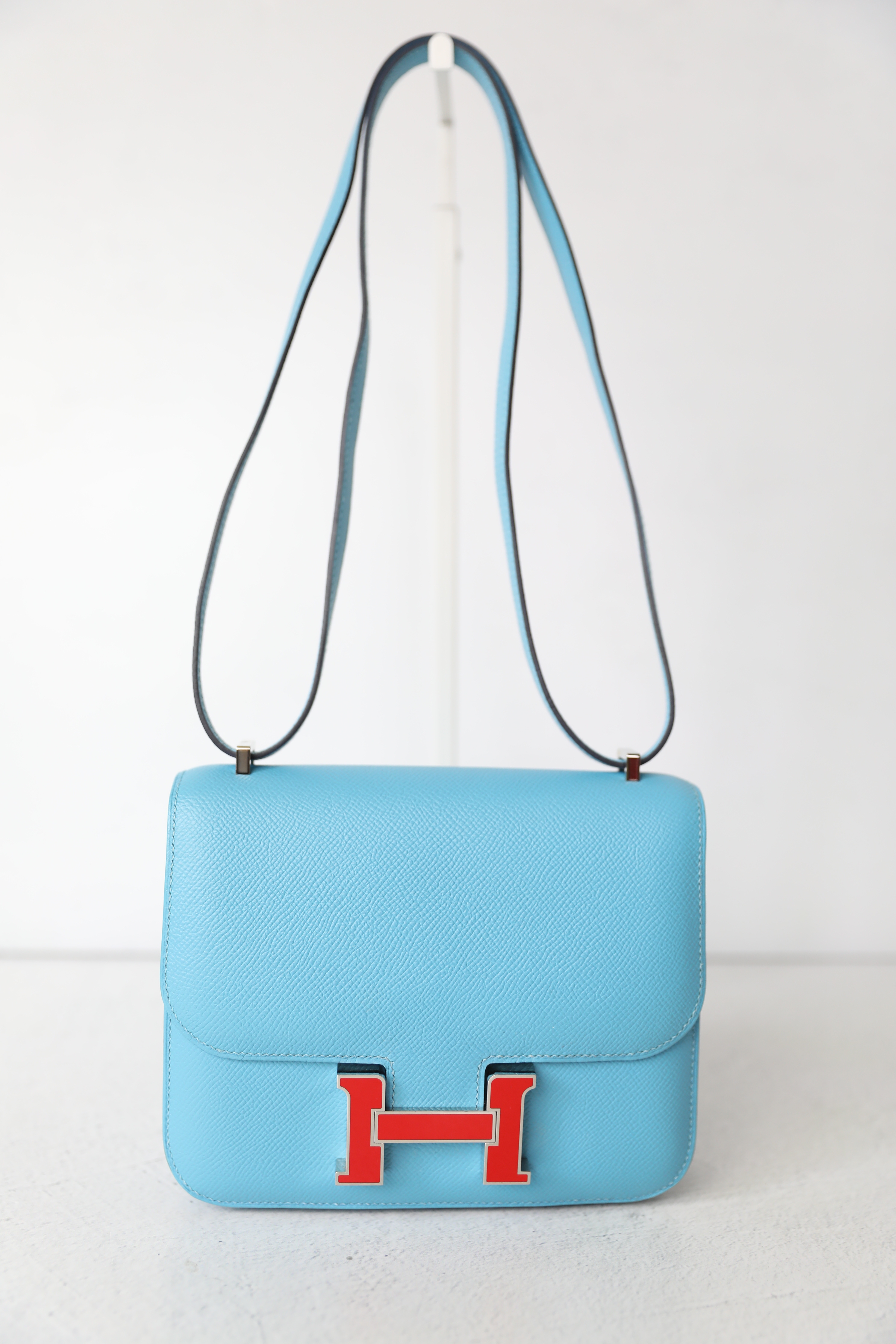 Hermes Constance 18, Blue Epsom Leather with Red and Palladium Hardware,  Preowned in Dustbag WA001 - Julia Rose Boston