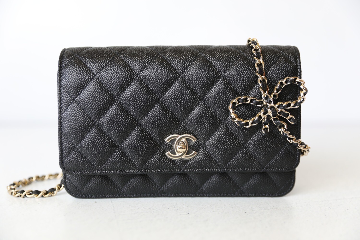 Chanel Turnlock Bow Wallet on Chain, Black Caviar with Gold Hardware, New  in Box WA001