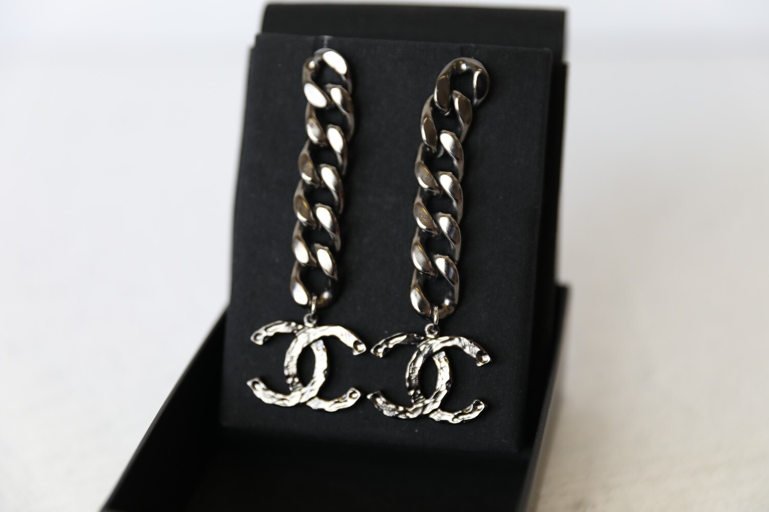 Chanel Earrings Black Chain Drop CC, New In Box WA001