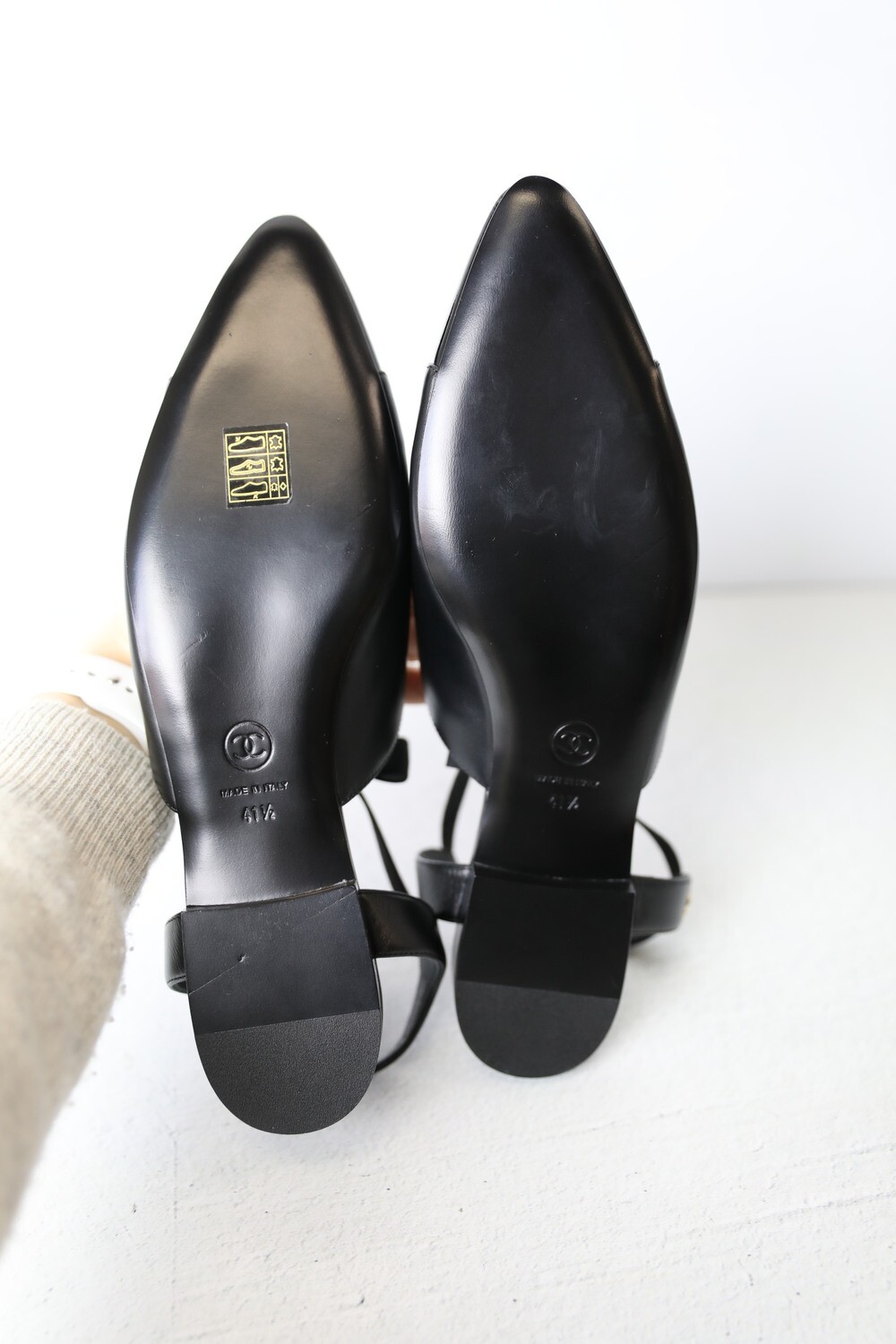 Chanel Shoes Ankle Bow Flats, Black, Size 41.5, New in