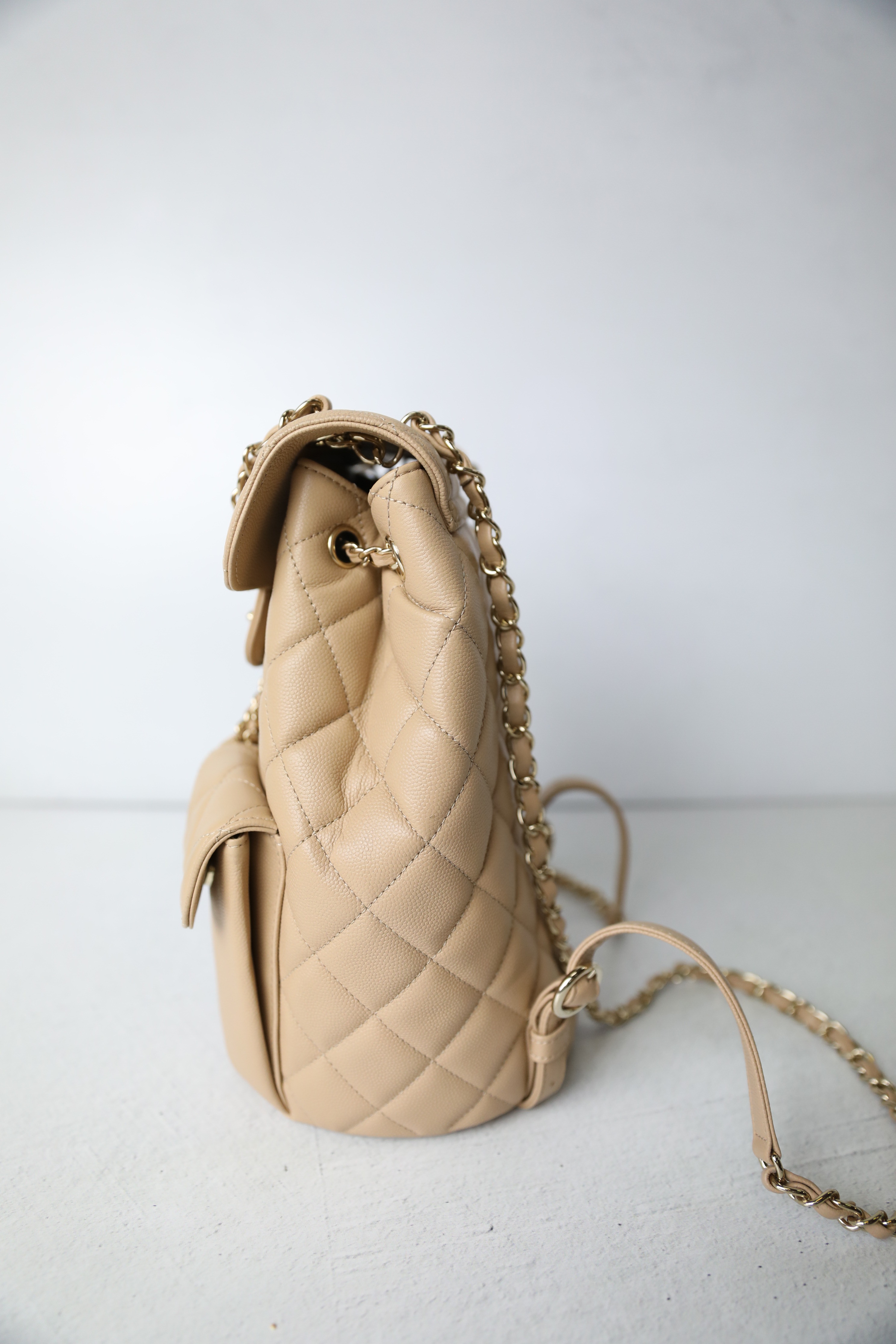 CHANEL Caviar Quilted Double Pocket Backpack Beige 1271248