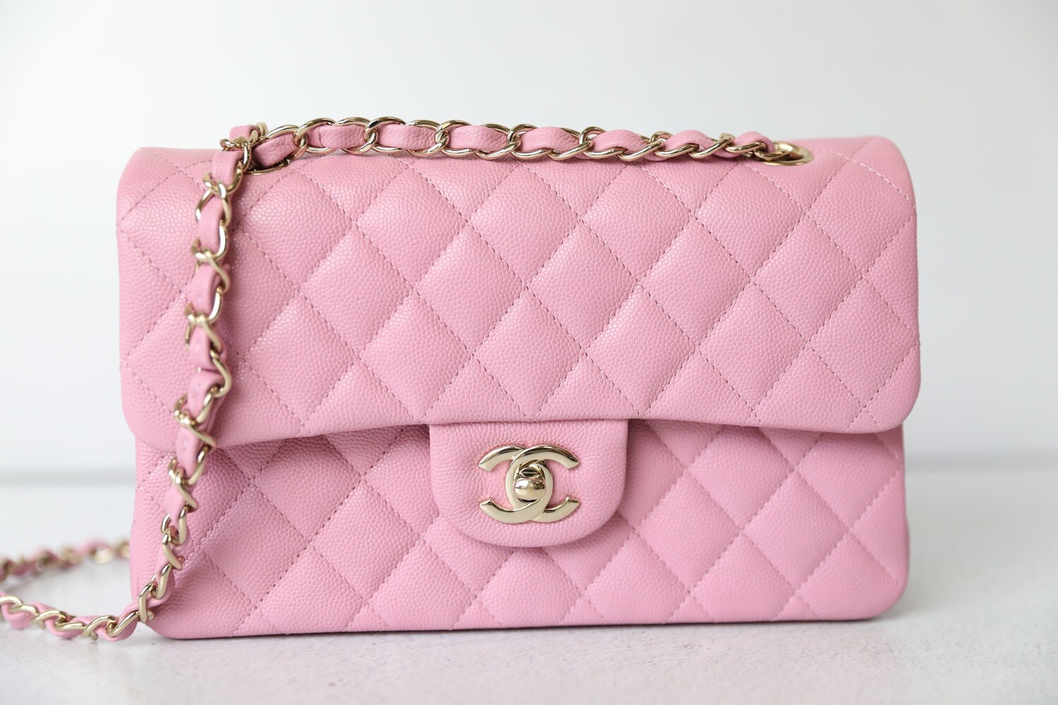 Chanel Classic Small, Pink Caviar Leather with Gold Hardware, Preowned in  Box WA001
