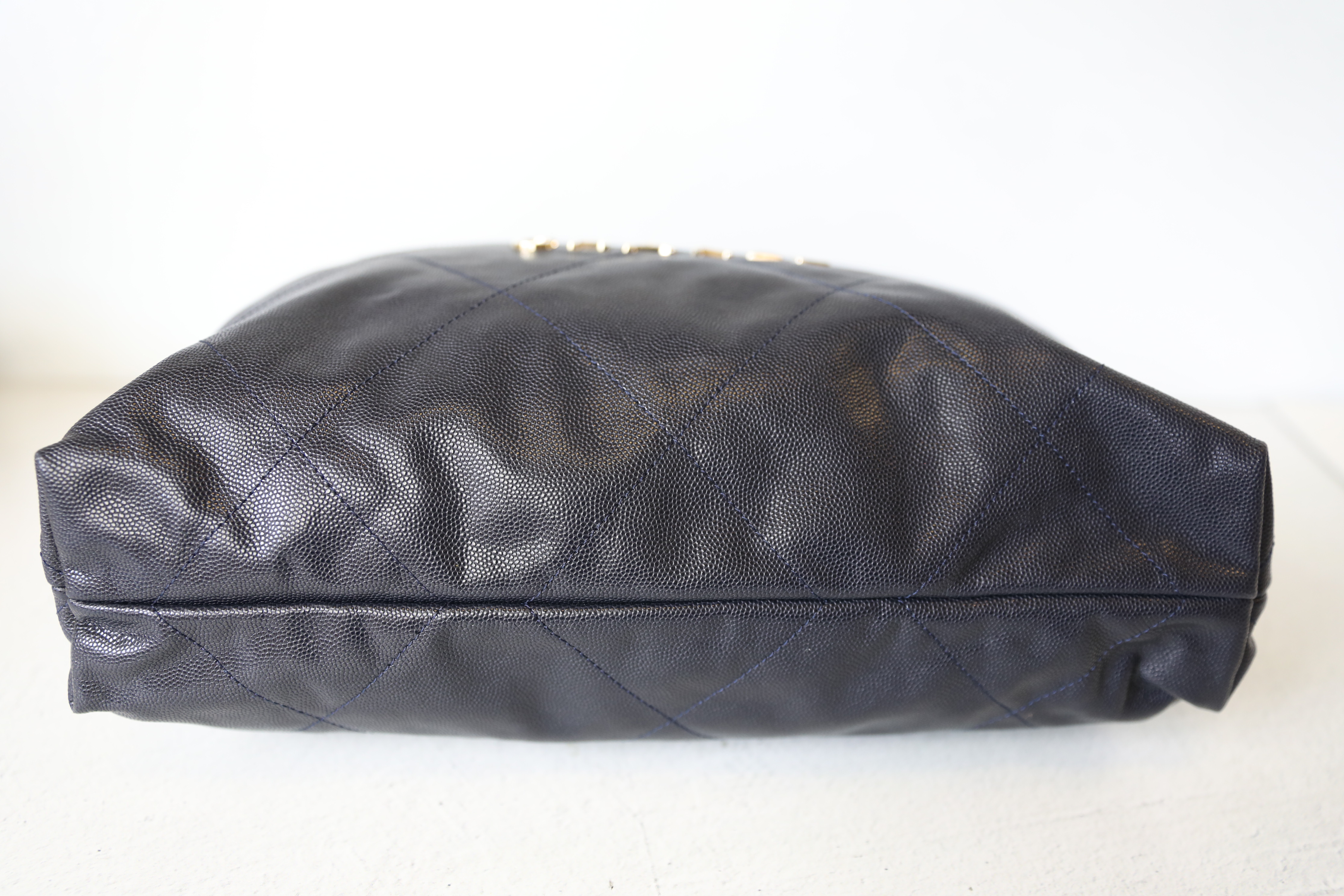 Chanel 22 Medium, Navy Caviar Leather, Gold Hardware, Preowned in