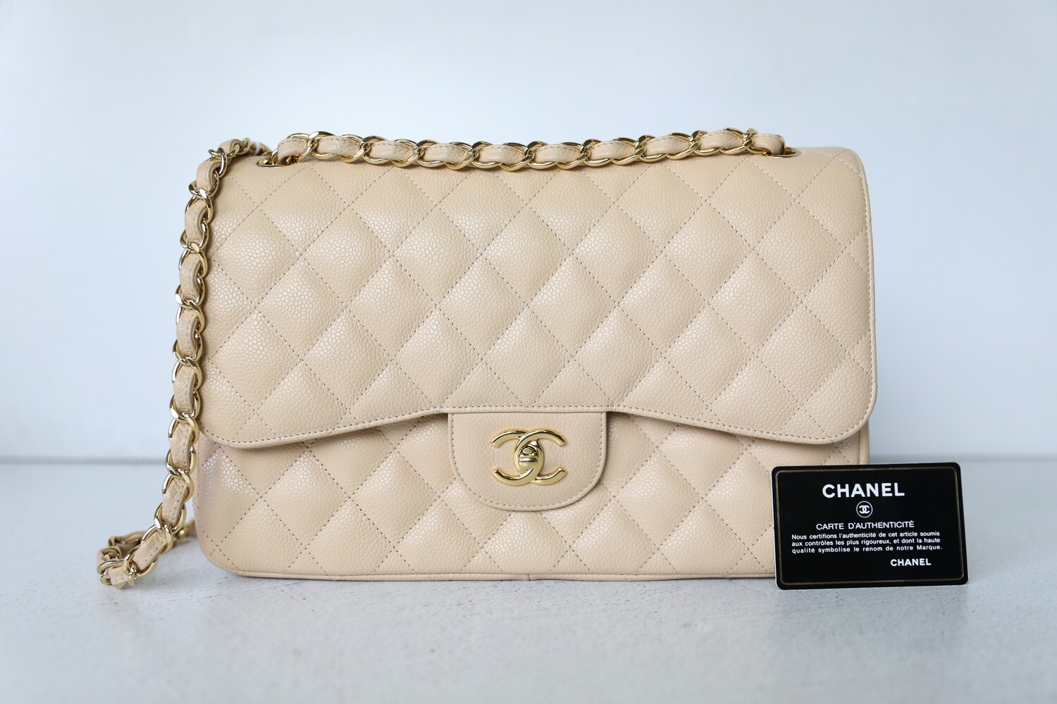 Chanel Classic Jumbo Double Flap 19B Beige Caviar Leather, Gold Hardware,  Preowned in Box - Julia Rose Boston