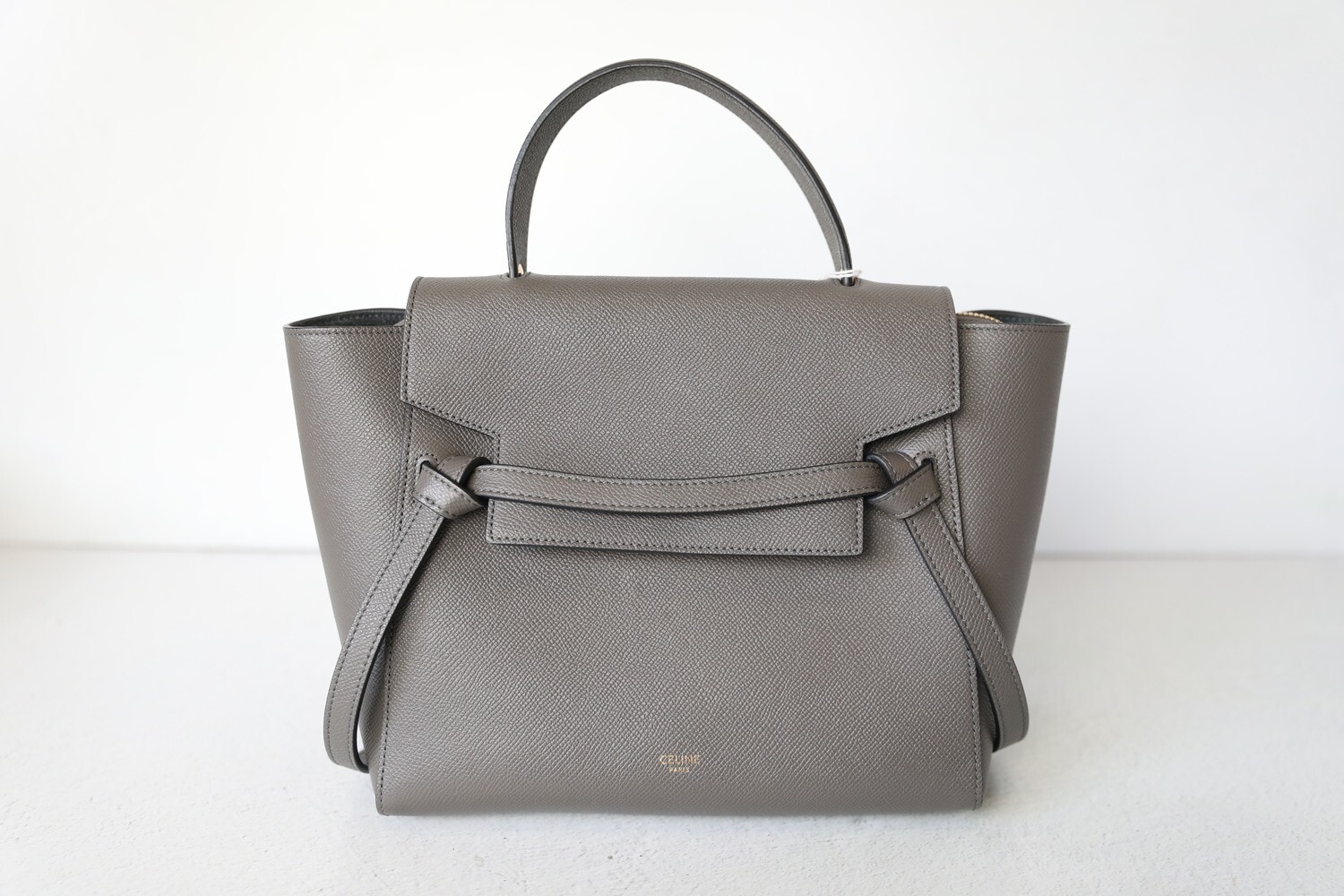Celine Belt Bag Micro, Grey Leather with Gold Hardware, Preowned No Dustbag  WA001
