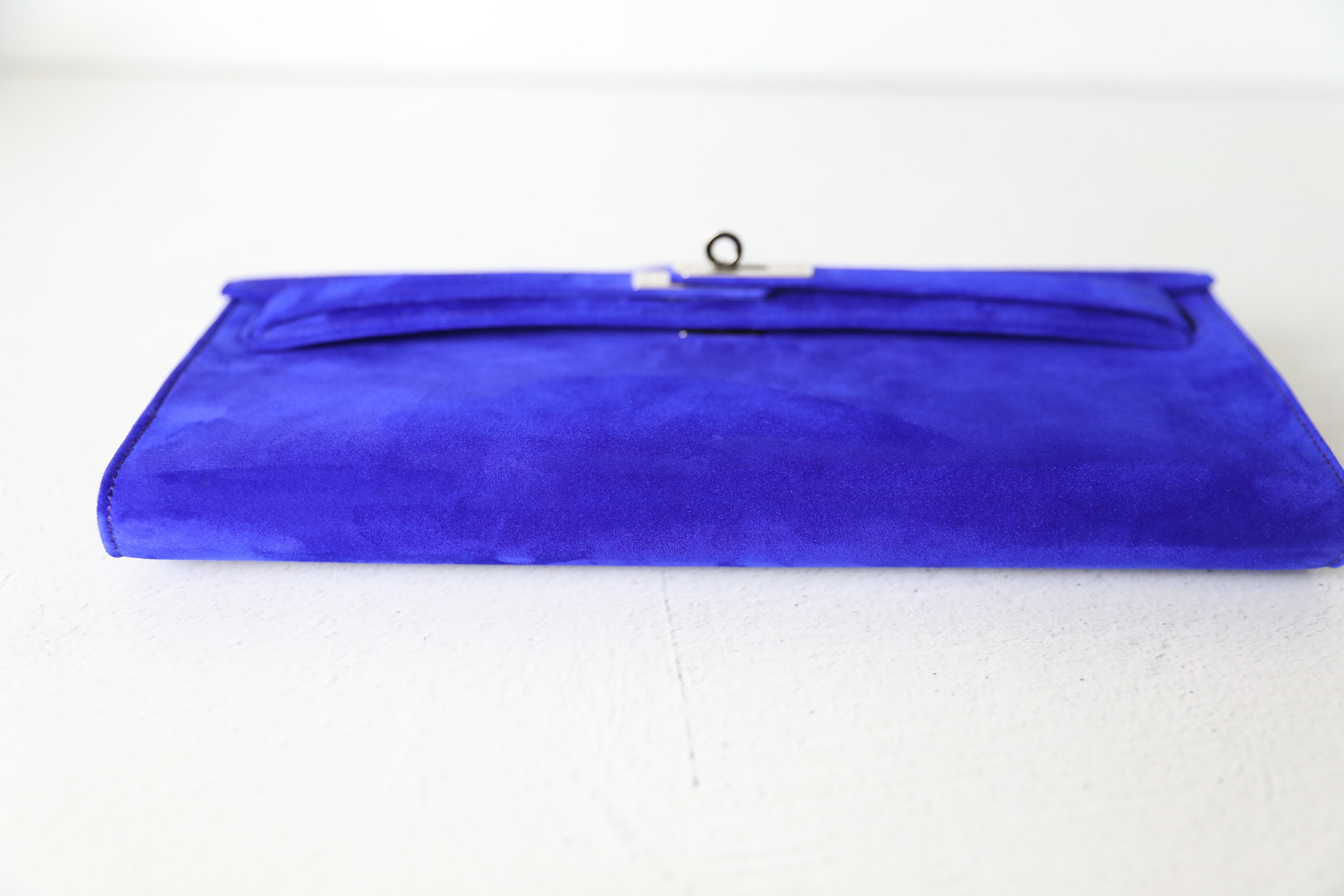 Hermes Kelly Pochette Doblis (Suede) Violet Purple Clutch Bag Gold at  1stDibs