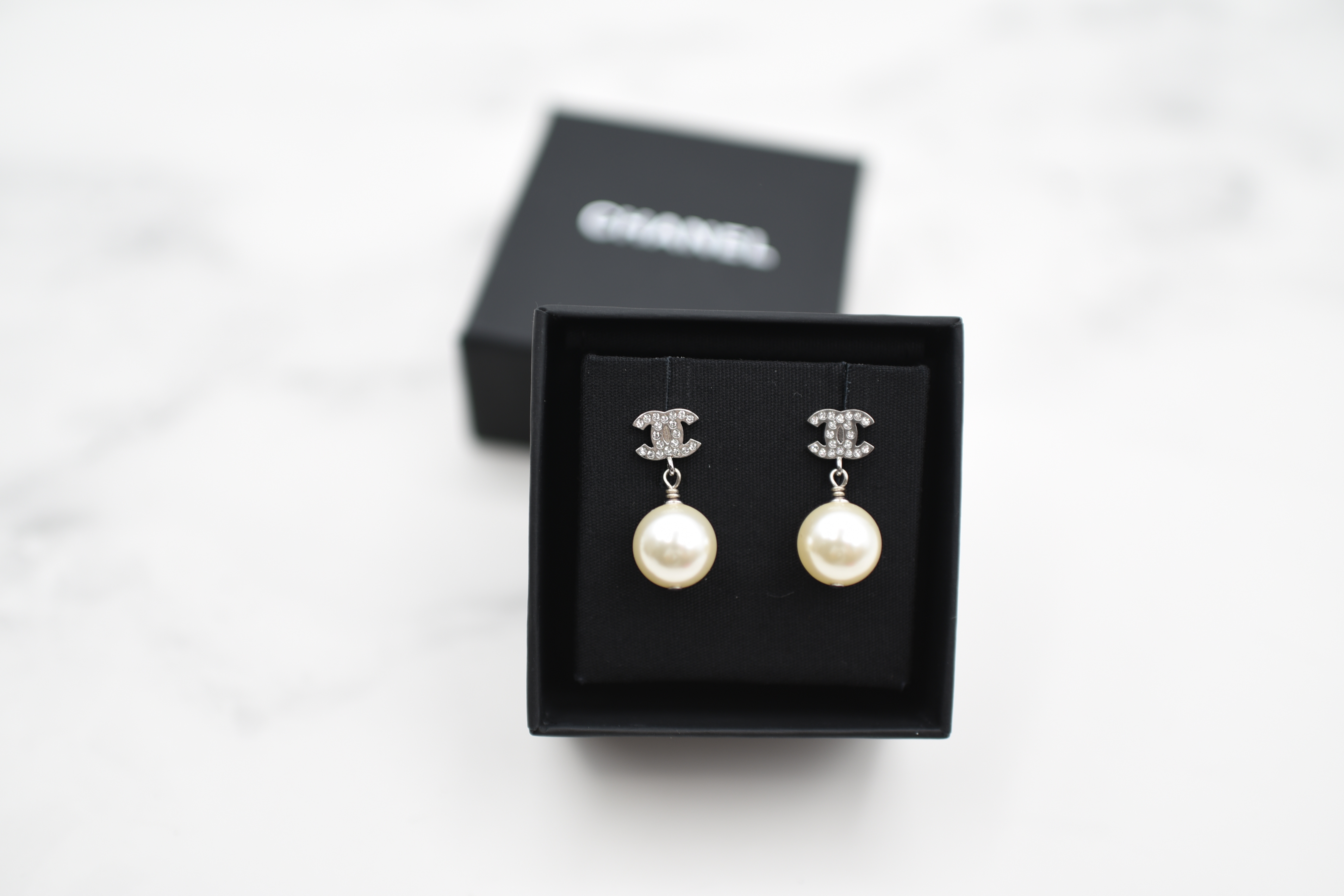 Chanel Earrings, CC Pearl and Crystal with Cha Nel Jacket, Gold Tone, New  in Box WA001