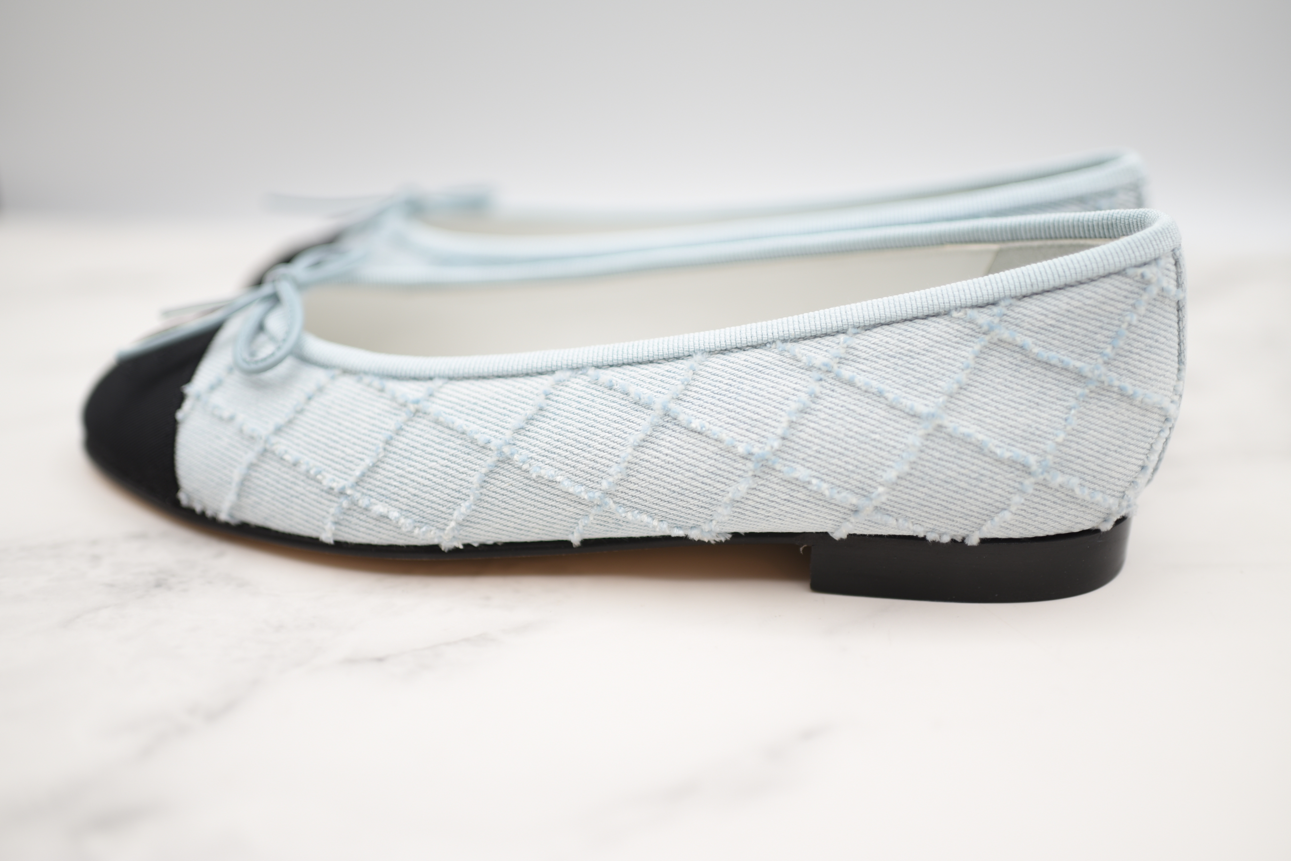 Chanel Ballet Flats, Blue Denim with Black, Size 38.5, New in Box GA001