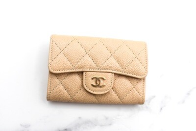 Chanel SLG Snap Card Holder, Beige Caviar Leather with Gold Hardware, New in Box MA001