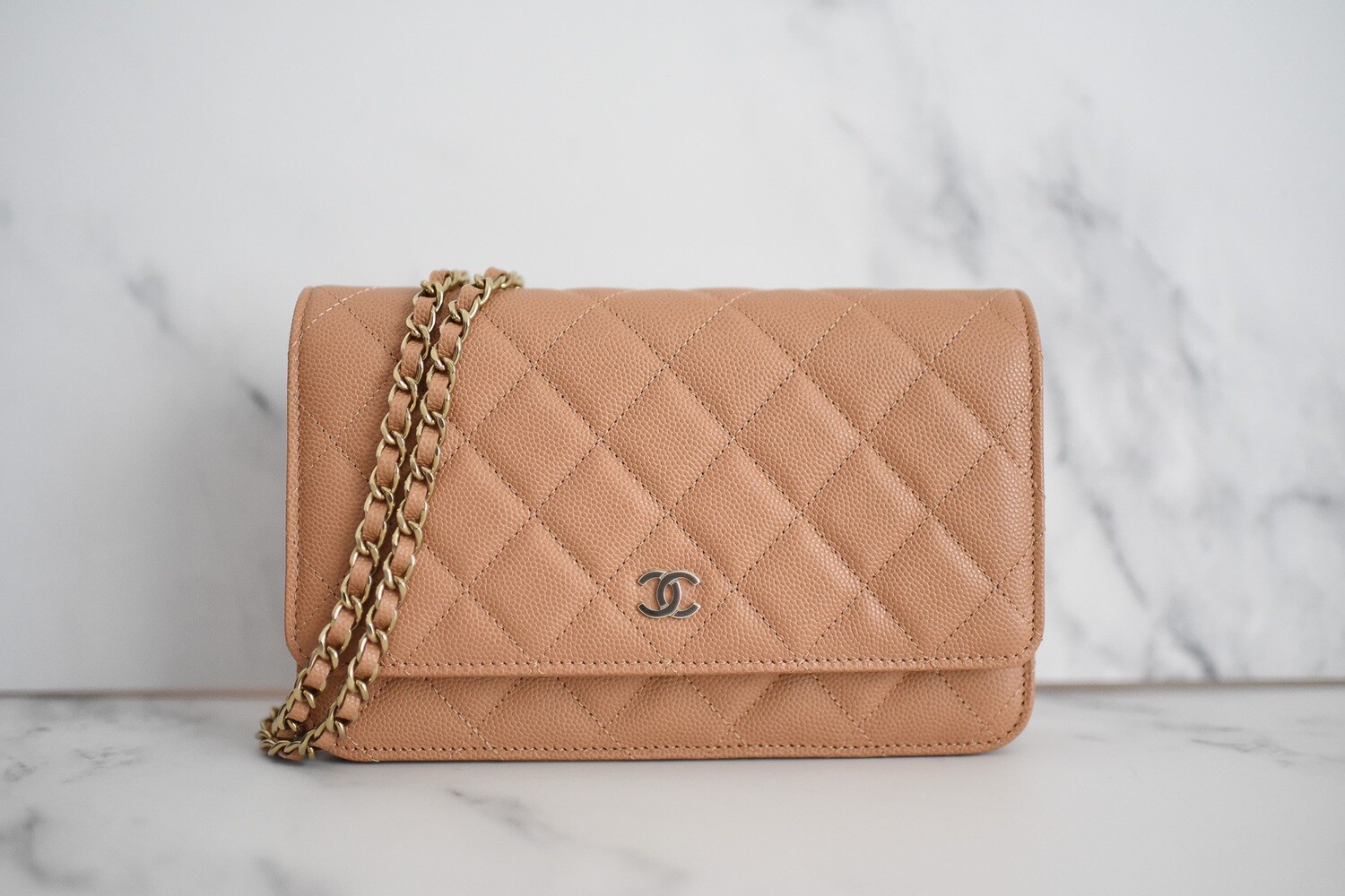 Chanel Classic Wallet on Chain, Dark Beige Caviar with Gold Hardware, New in Box GA003