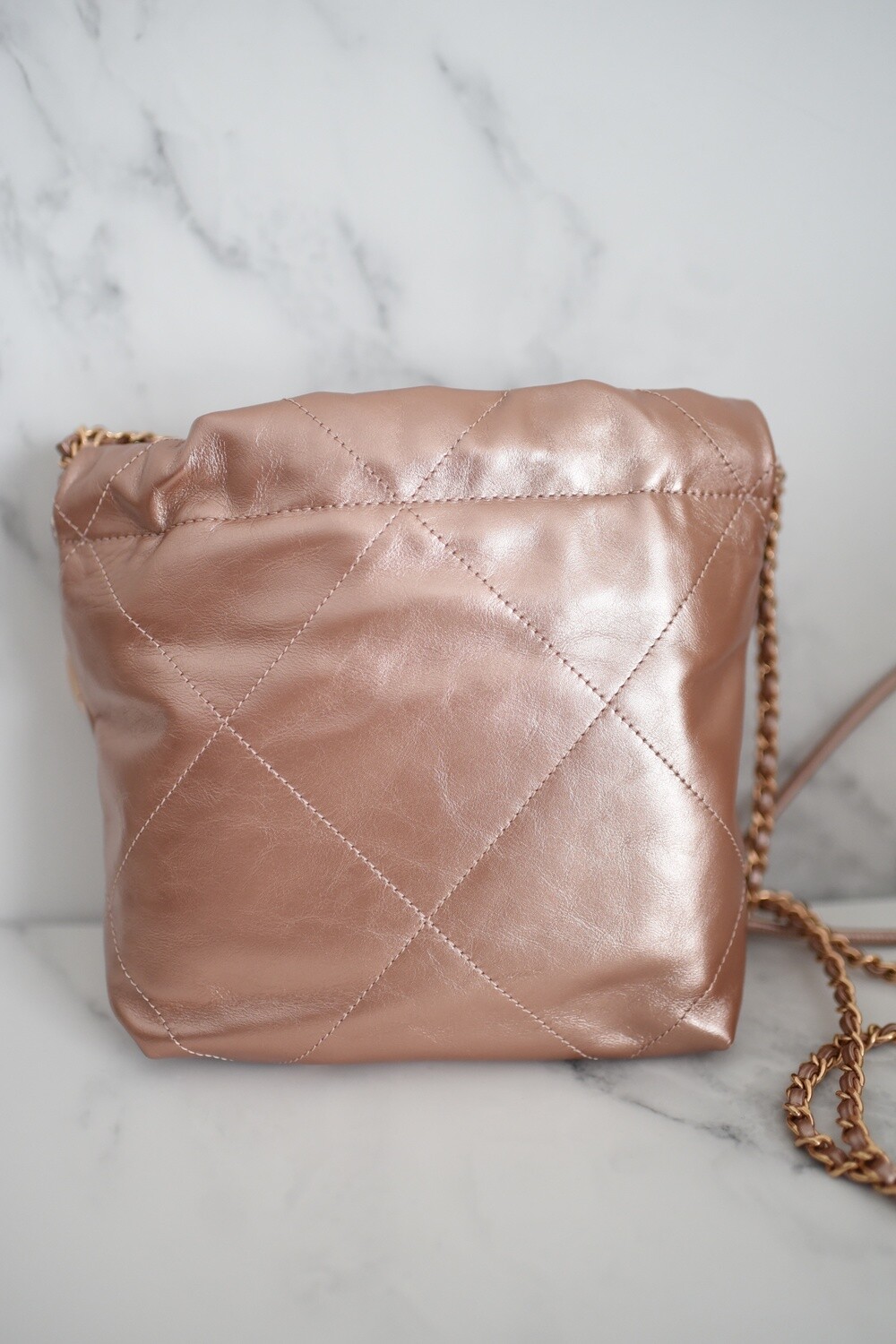 Chanel 22 Mini Quilted Hobo Tote, Rose Gold Calfskin with Chanel 22 Mini Quilted Hobo Tote, Rose Gold Calfskin with