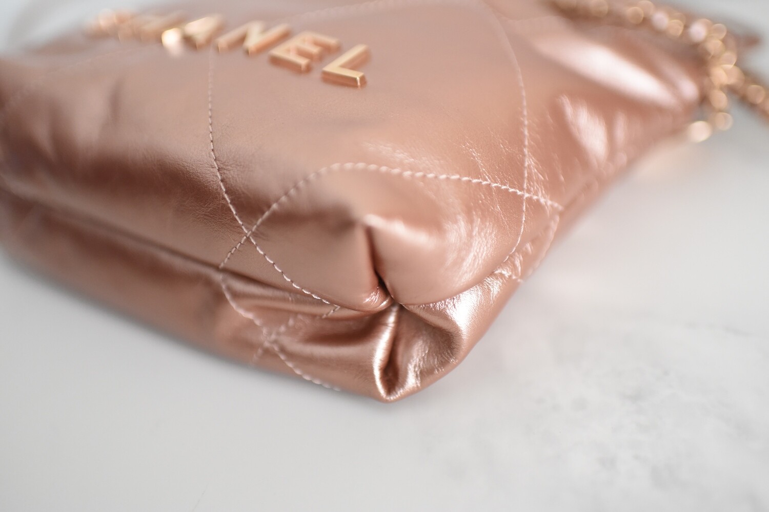 Chanel 22 Mini Quilted Hobo Tote, Rose Gold Calfskin with Chanel 22 Mini Quilted Hobo Tote, Rose Gold Calfskin with