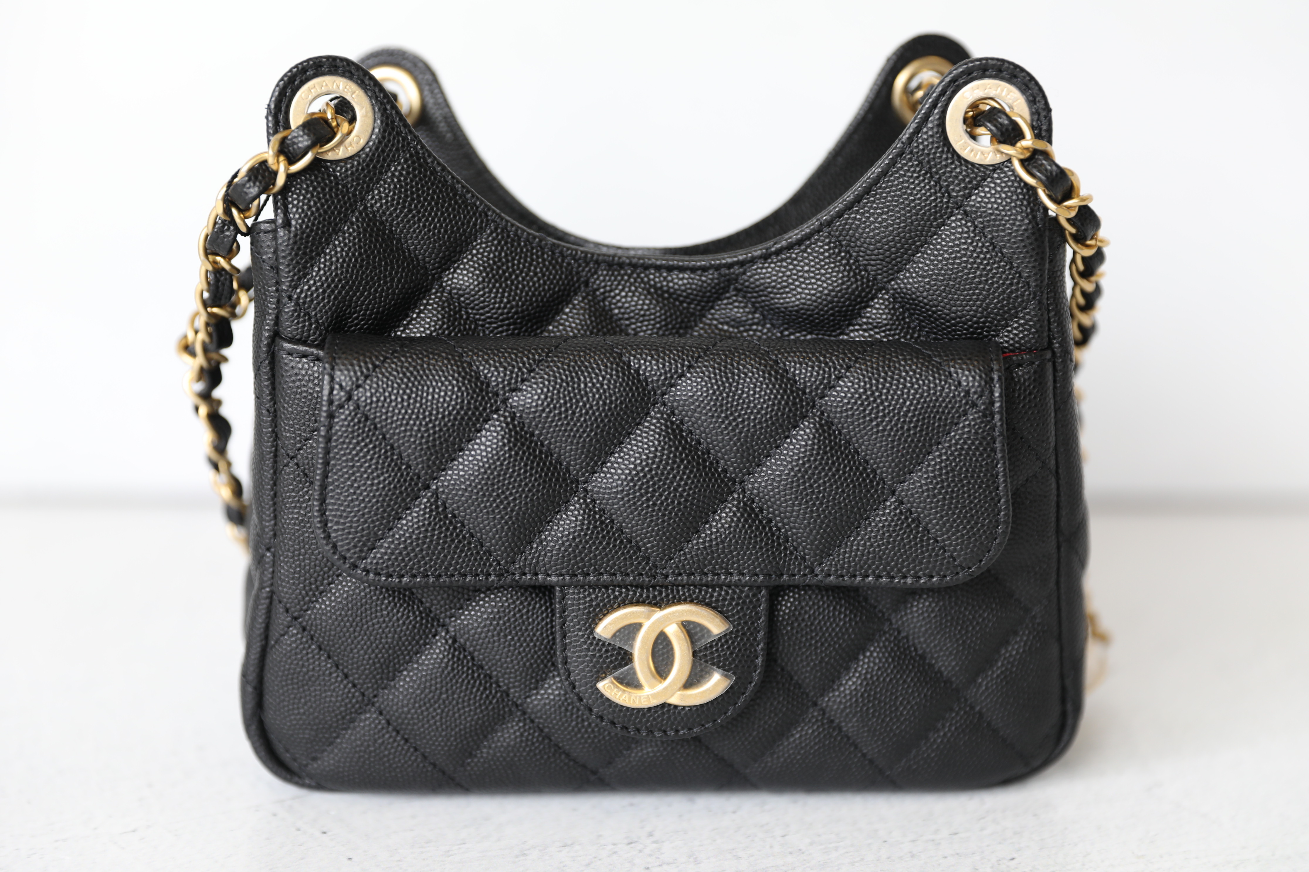 Chanel Hobo Bag Small, Black Caviar Leather with Gold Hardware