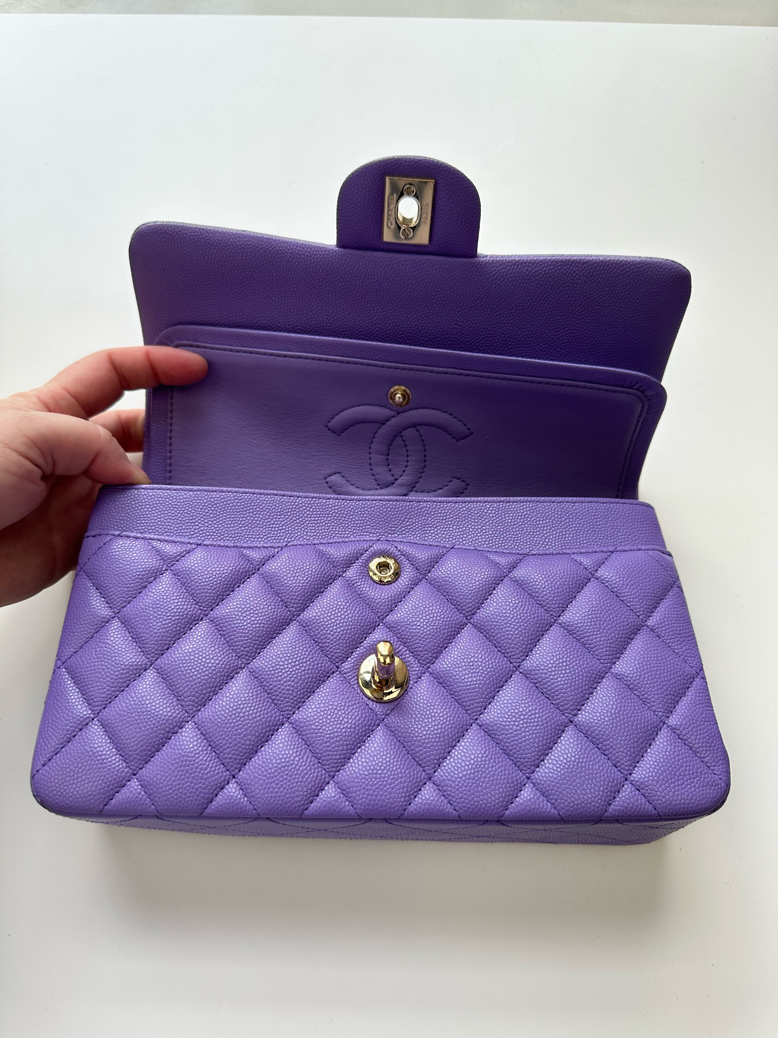 Chanel Classic Small Double Flap, 20S Purple Caviar Leather, Gold Hardware,  Preowned in Box MA001