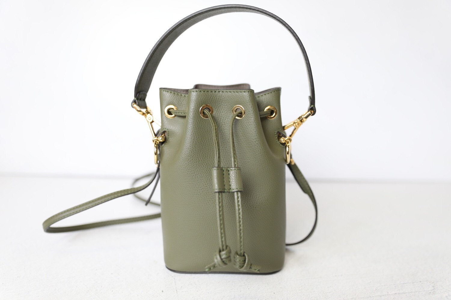 Fendi Mon Tresor Bucket Bag, Khaki Leather, Preowned in Box WA001