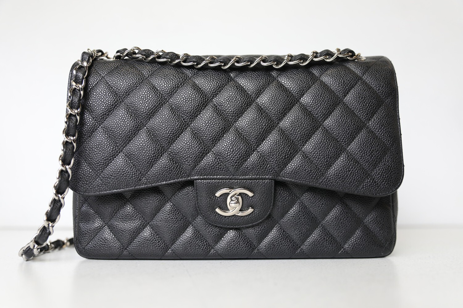 Chanel Classic Jumbo, Black Caviar Leather with Silver Hardware