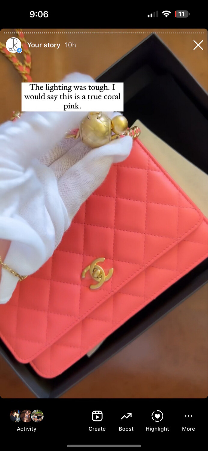 Chanel Wallet On Chain Pearl Crush Coral Pink, New In Box MI001