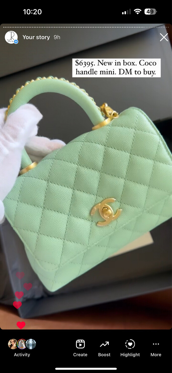 Chanel Coco Handle Mini Green With Chain Handle, New In Box MI001